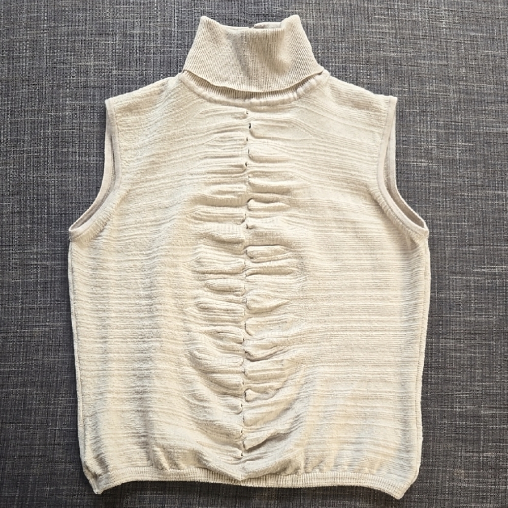 Cream Sleeveless Turtleneck Sweater